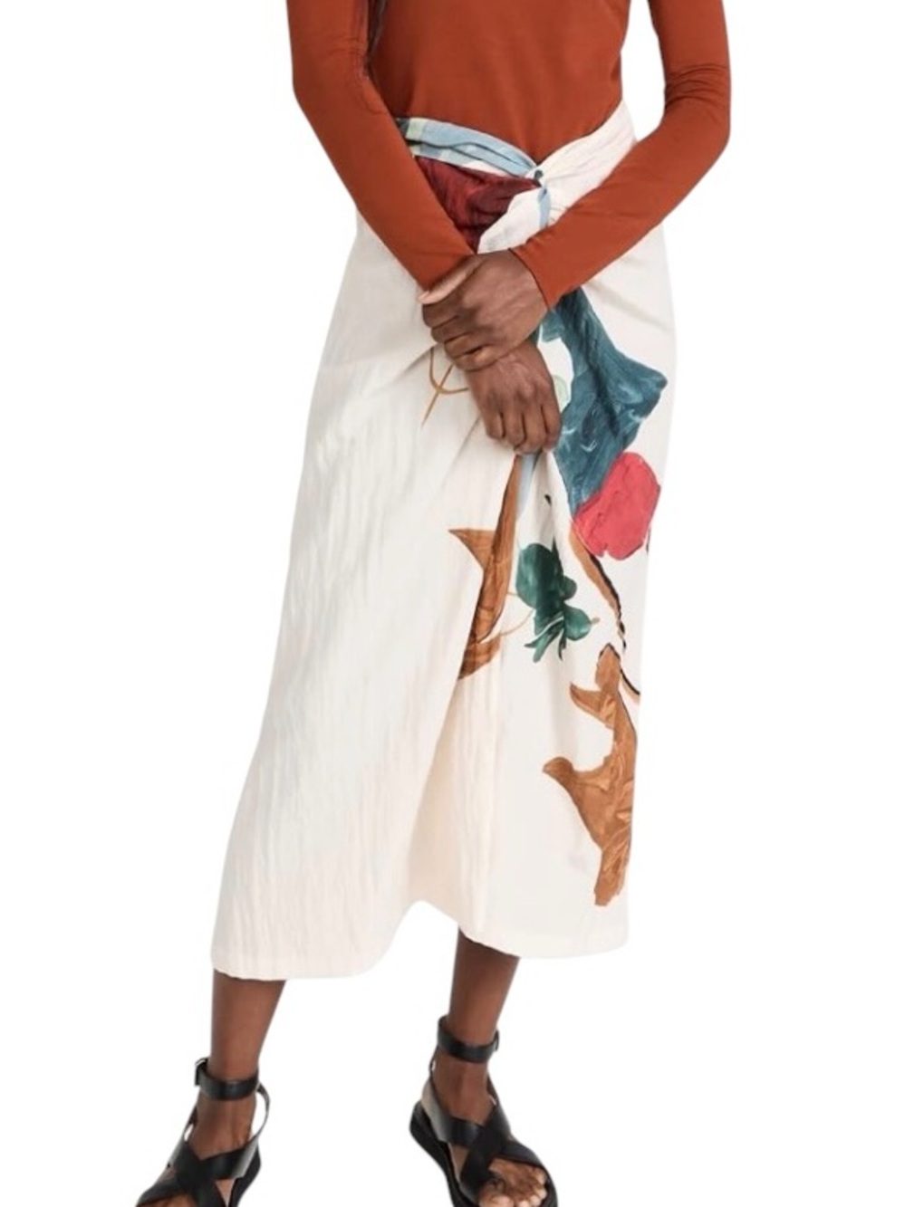 Vince Women’s Abstract Painted Art Knot Skirt Cream Brown Blues New size XL